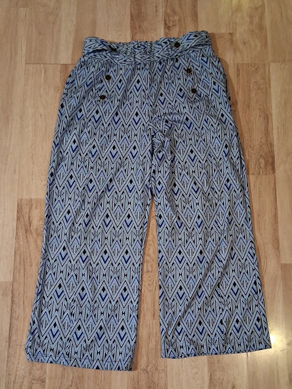 Robert Louis Geometric Wide-Leg Pants in Blue and Black Stretchy
